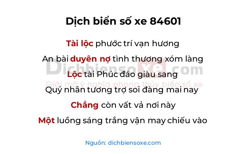 Dịch thơ biển số 84601