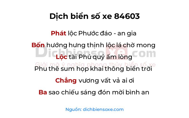 Dịch thơ biển số 84603
