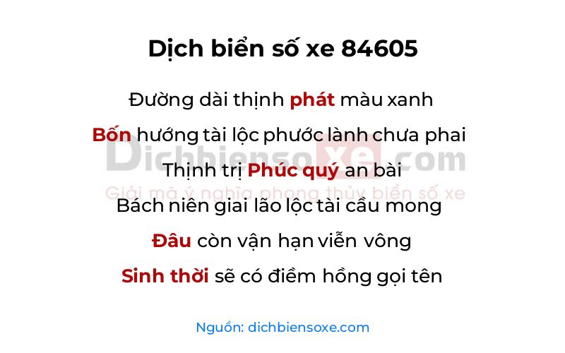 Dịch thơ biển số 84605