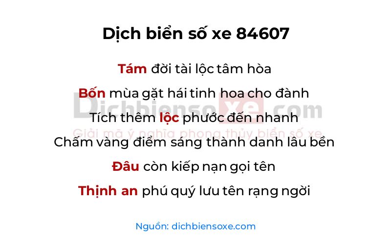 Dịch thơ biển số 84607