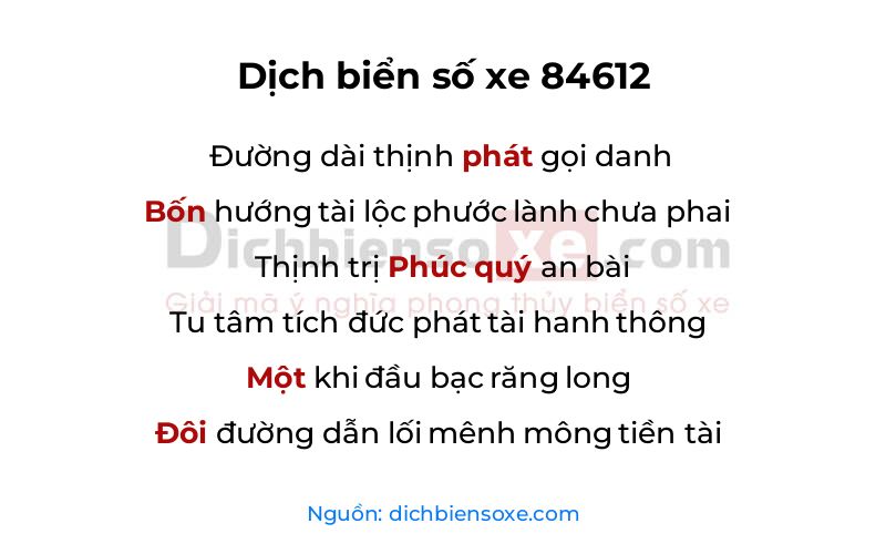 Dịch thơ biển số 84612