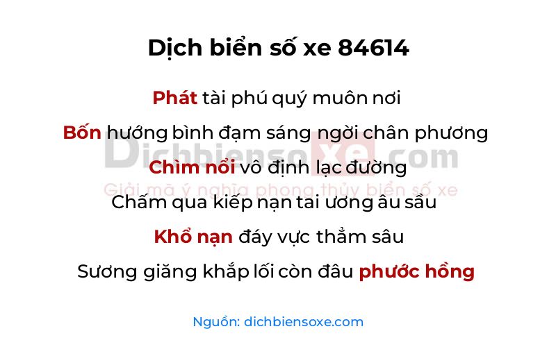 Dịch thơ biển số 84614