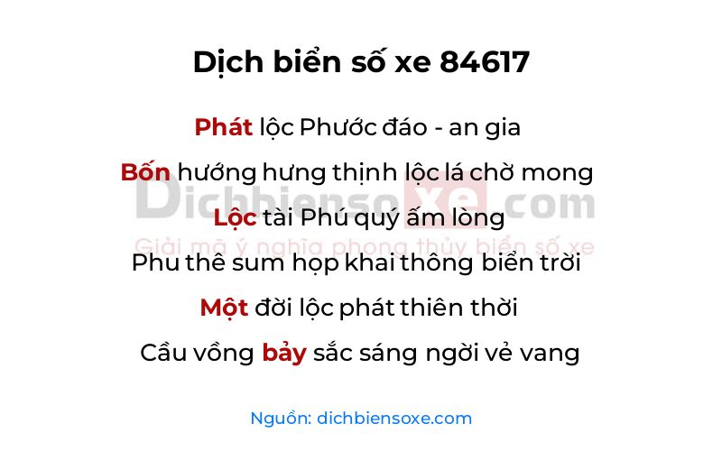 Dịch thơ biển số 84617