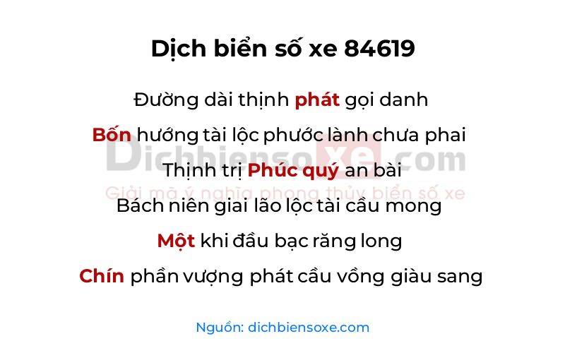 Dịch thơ biển số 84619
