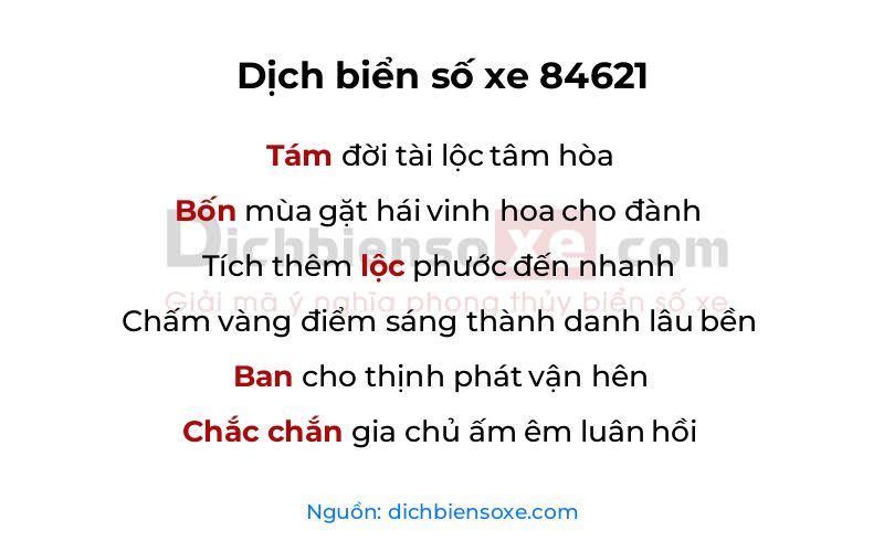 Dịch thơ biển số 84621