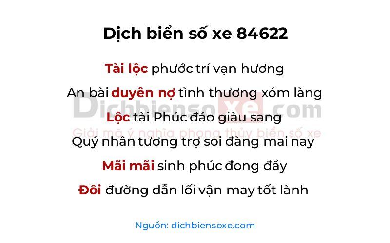 Dịch thơ biển số 84622
