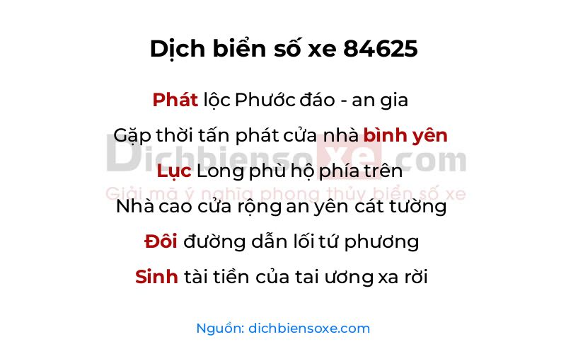 Dịch thơ biển số 84625