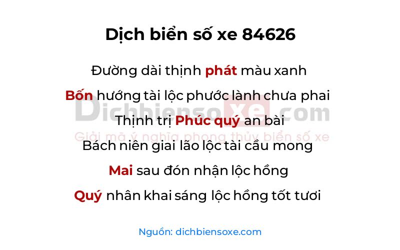 Dịch thơ biển số 84626
