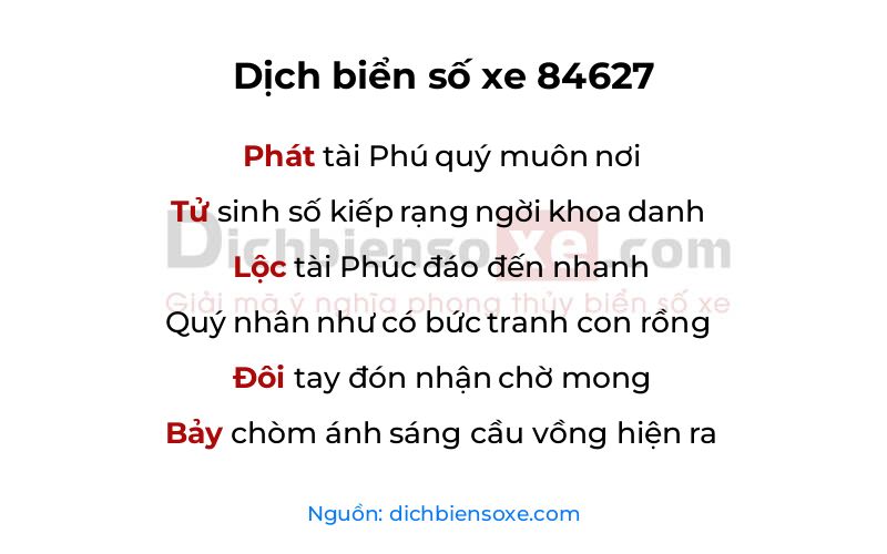 Dịch thơ biển số 84627