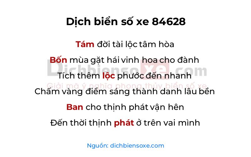 Dịch thơ biển số 84628