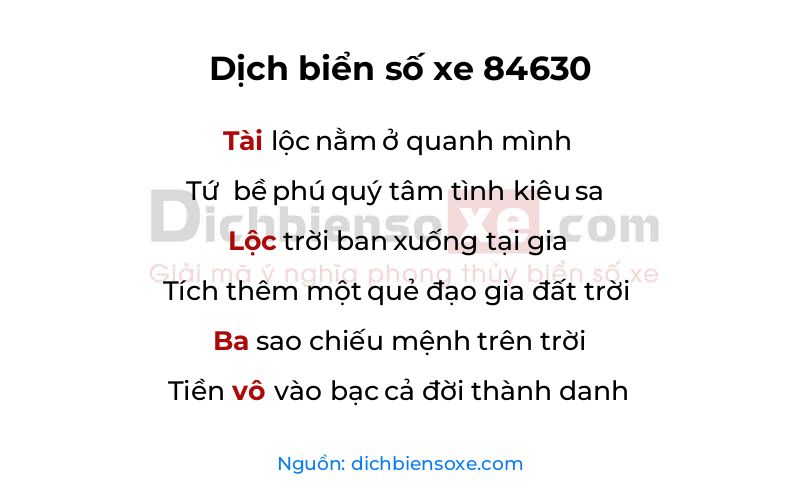Dịch thơ biển số 84630