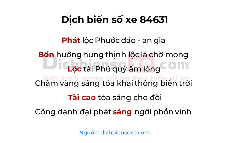 Dịch thơ biển số 84631