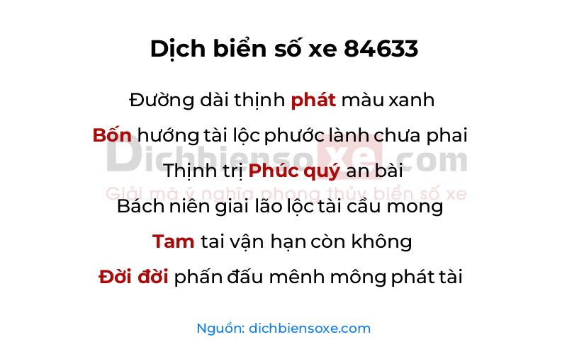 Dịch thơ biển số 84633