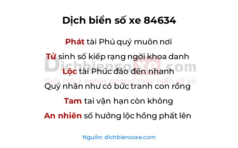 Dịch thơ biển số 84634