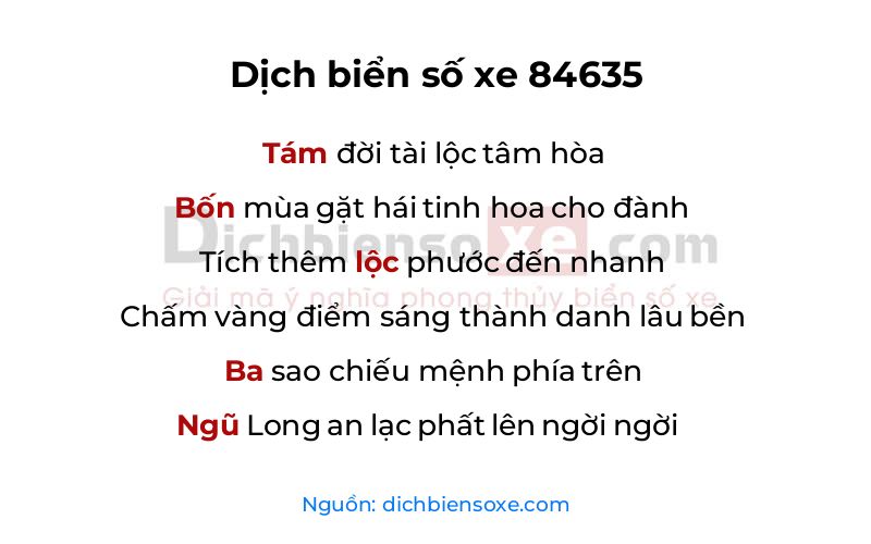Dịch thơ biển số 84635