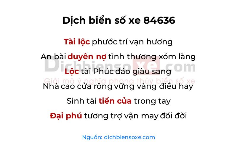 Dịch thơ biển số 84636