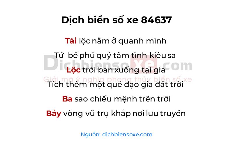 Dịch thơ biển số 84637