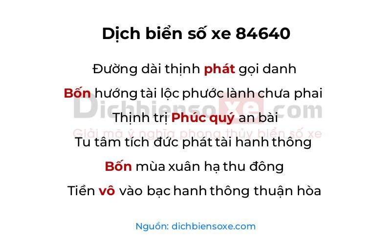 Dịch thơ biển số 84640