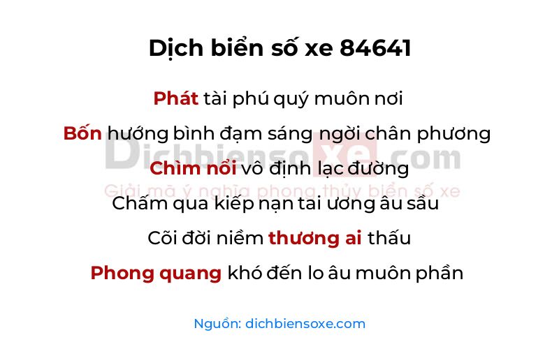 Dịch thơ biển số 84641
