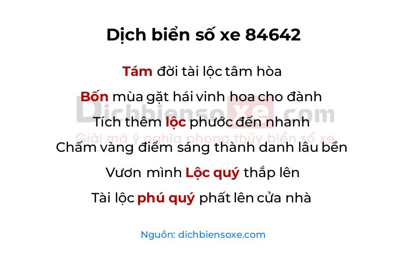 Dịch thơ biển số 84642