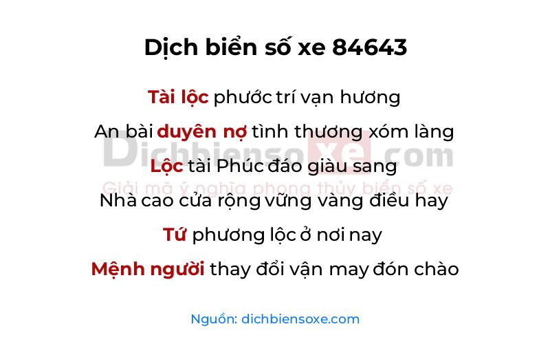 Dịch thơ biển số 84643