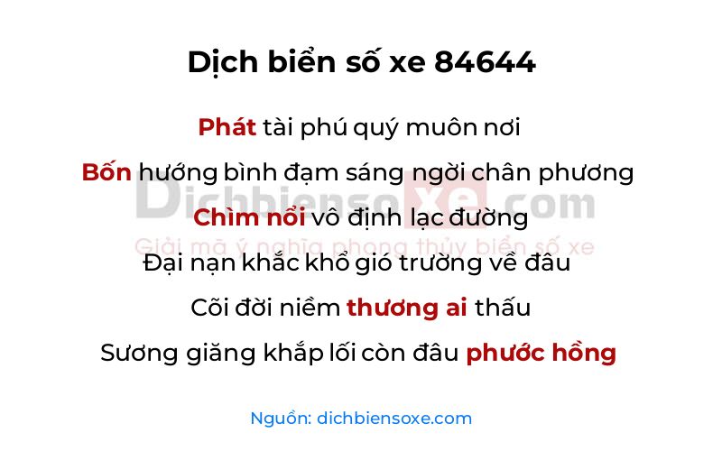 Dịch thơ biển số 84644