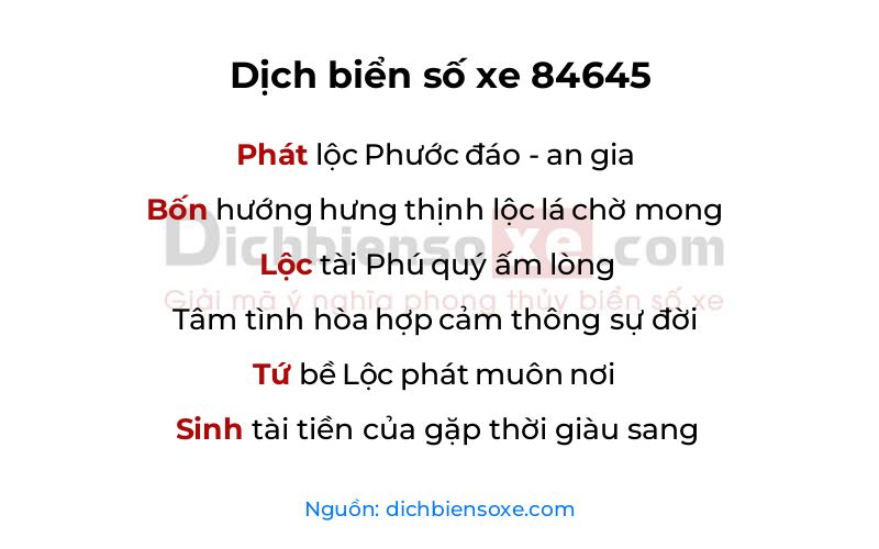 Dịch thơ biển số 84645