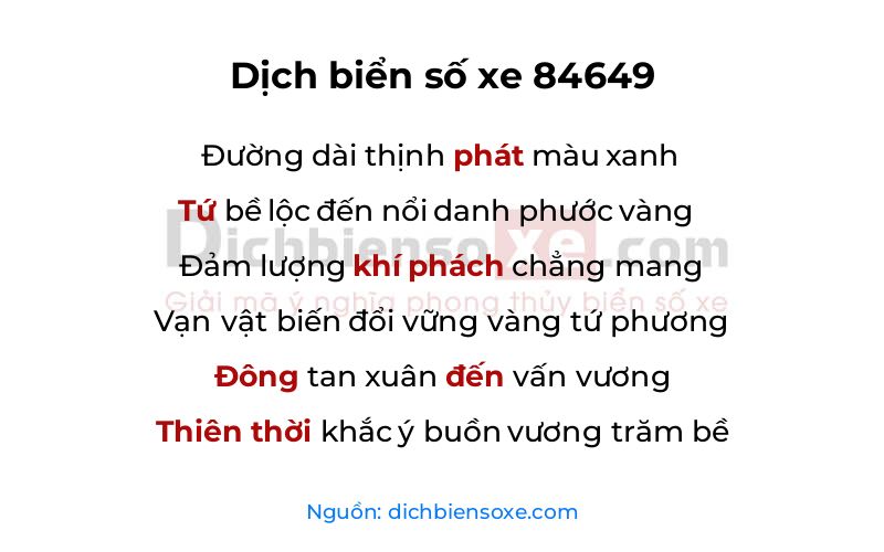 Dịch thơ biển số 84649