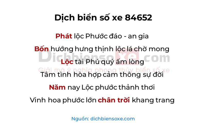 Dịch thơ biển số 84652