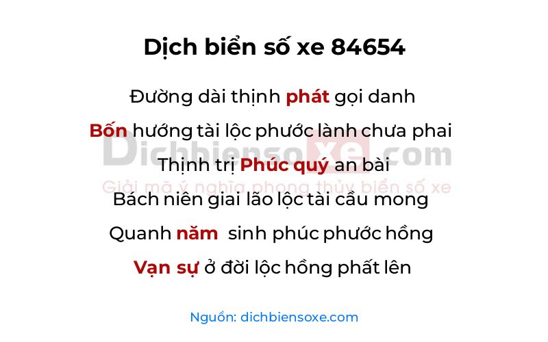 Dịch thơ biển số 84654