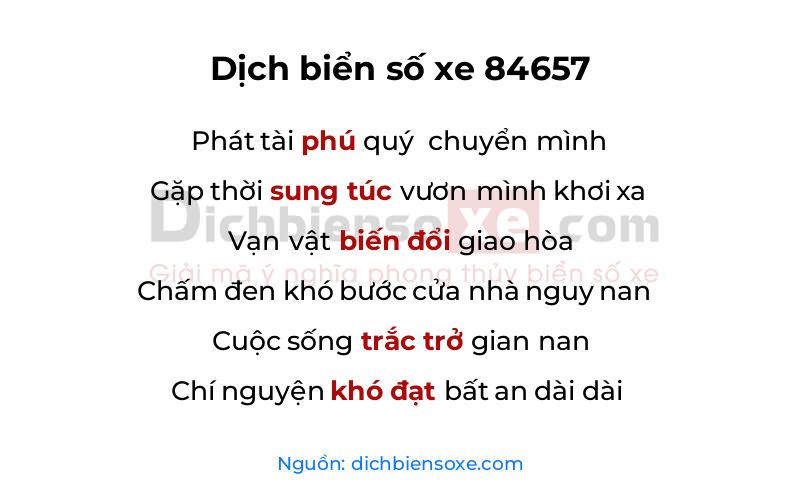 Dịch thơ biển số 84657