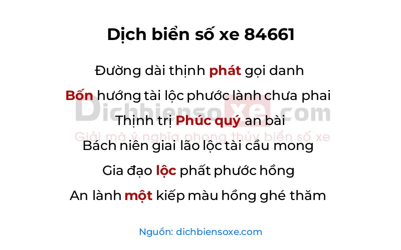 Dịch thơ biển số 84661