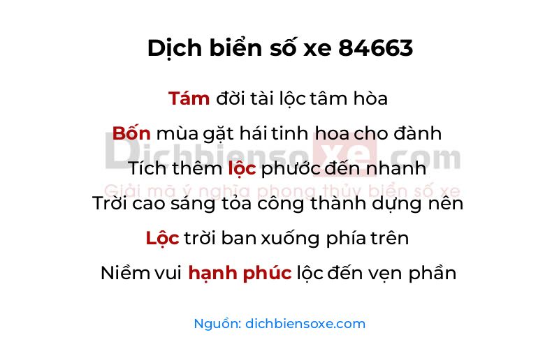 Dịch thơ biển số 84663