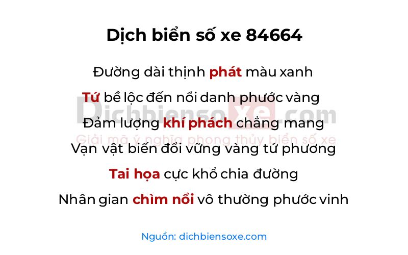 Dịch thơ biển số 84664