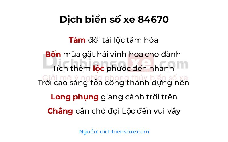 Dịch thơ biển số 84670
