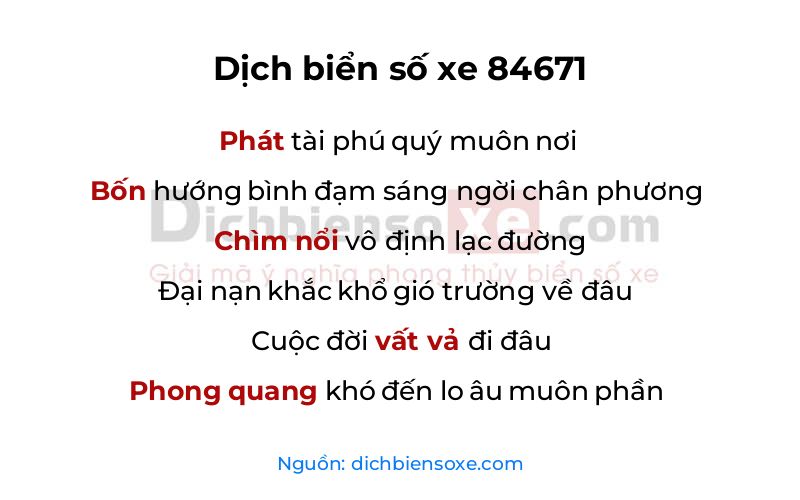 Dịch thơ biển số 84671