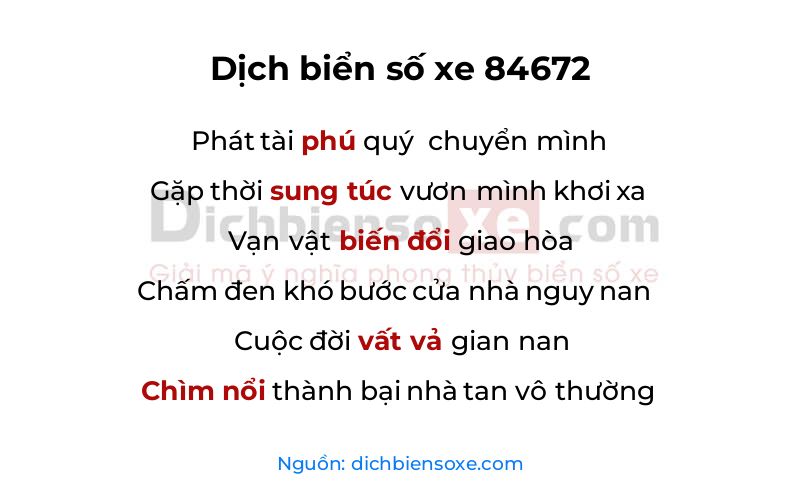Dịch thơ biển số 84672
