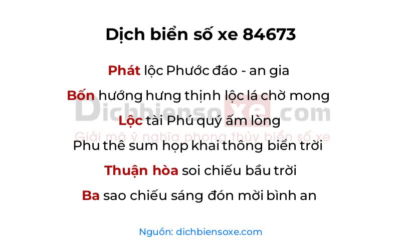Dịch thơ biển số 84673