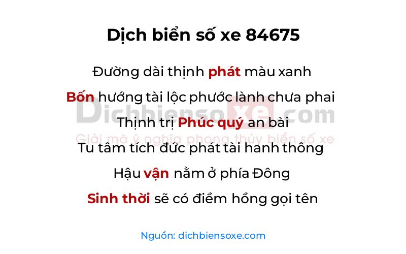 Dịch thơ biển số 84675