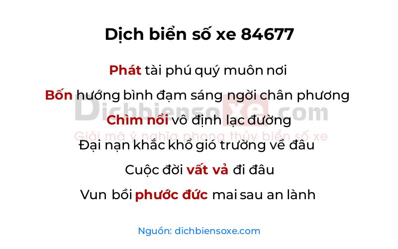 Dịch thơ biển số 84677
