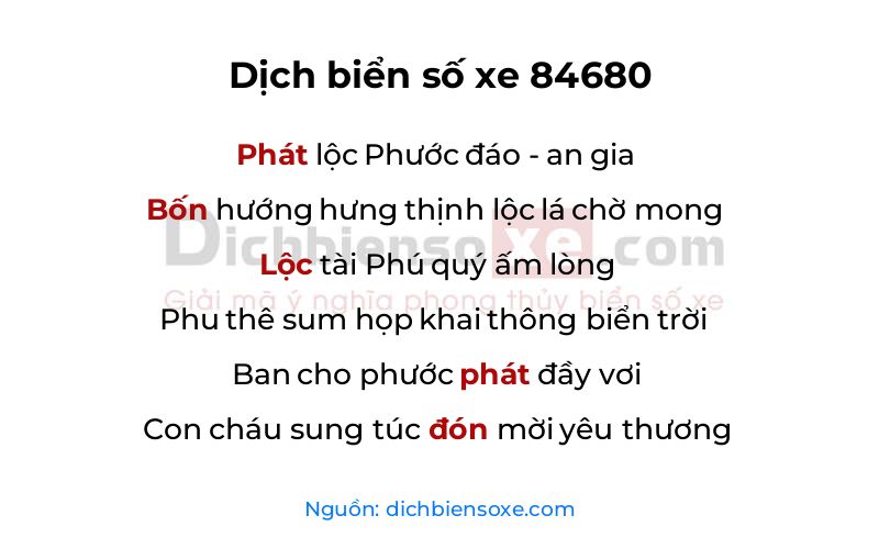 Dịch thơ biển số 84680