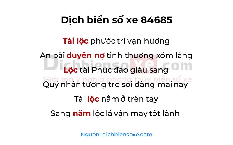Dịch thơ biển số 84685