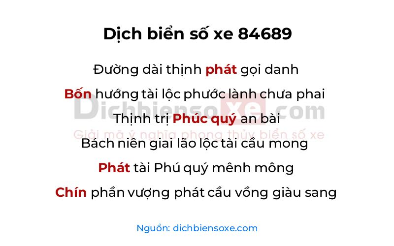 Dịch thơ biển số 84689
