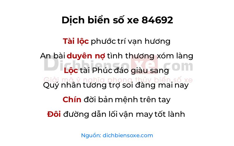 Dịch thơ biển số 84692
