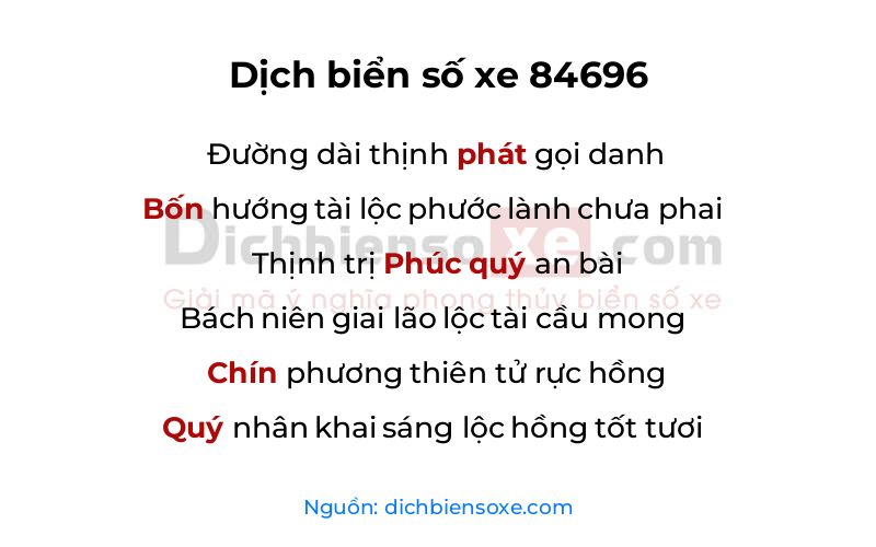 Dịch thơ biển số 84696