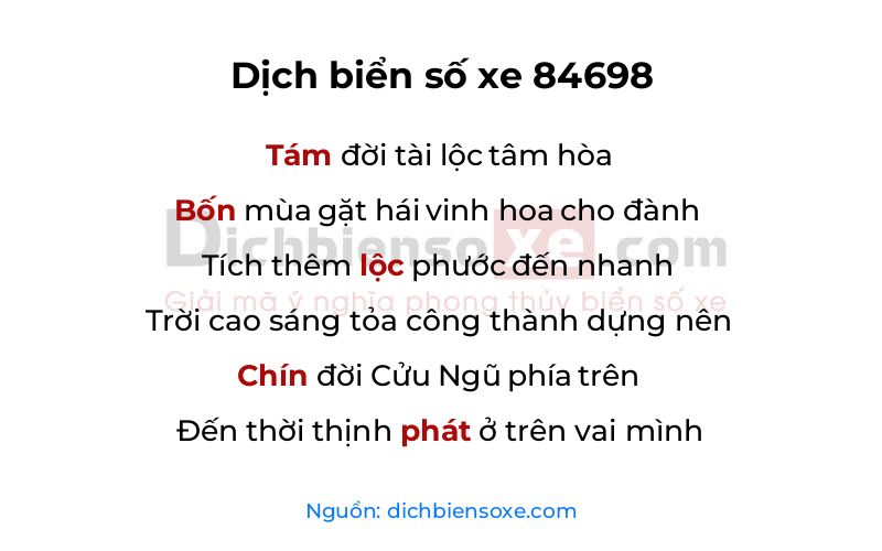 Dịch thơ biển số 84698