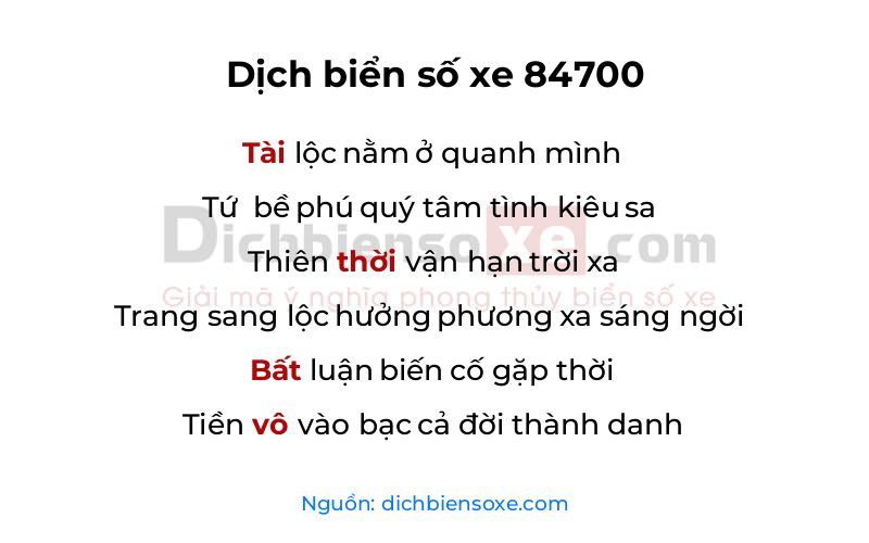 Dịch thơ biển số 84700