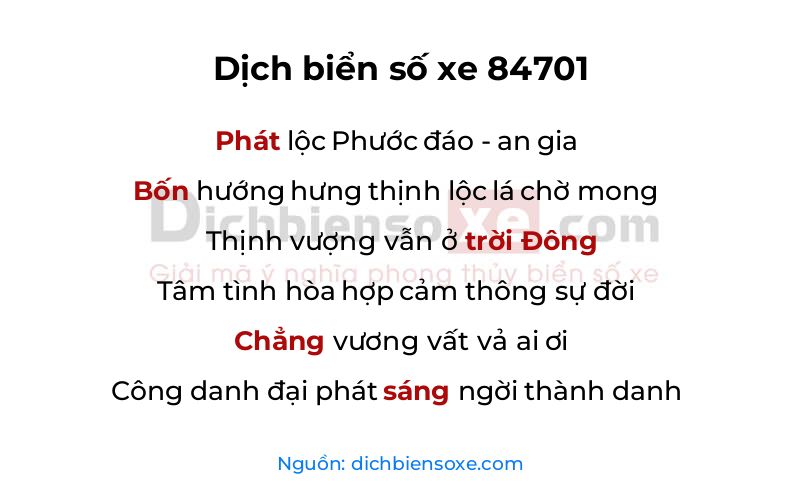 Dịch thơ biển số 84701