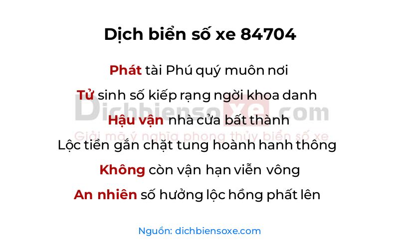 Dịch thơ biển số 84704