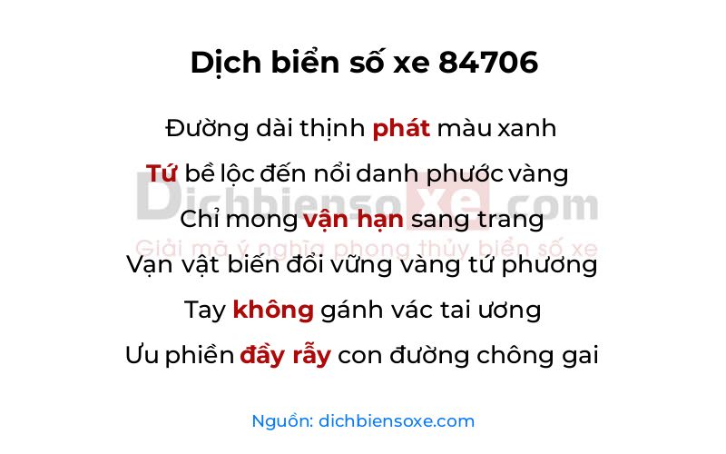 Dịch thơ biển số 84706